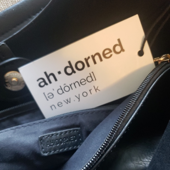 NEW AHDORNED VEGAN LEATHER BLACK HOBO TOTE w/ CAMO STRAP GOLD 2 in 1 - Picture 8 of 9